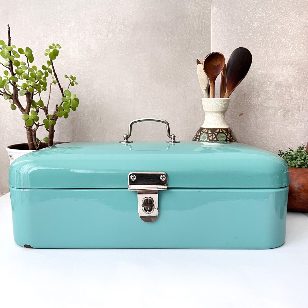Vintage Turquoise Enamel Bread Box Bread Bin Dutch Kitchen Etsy