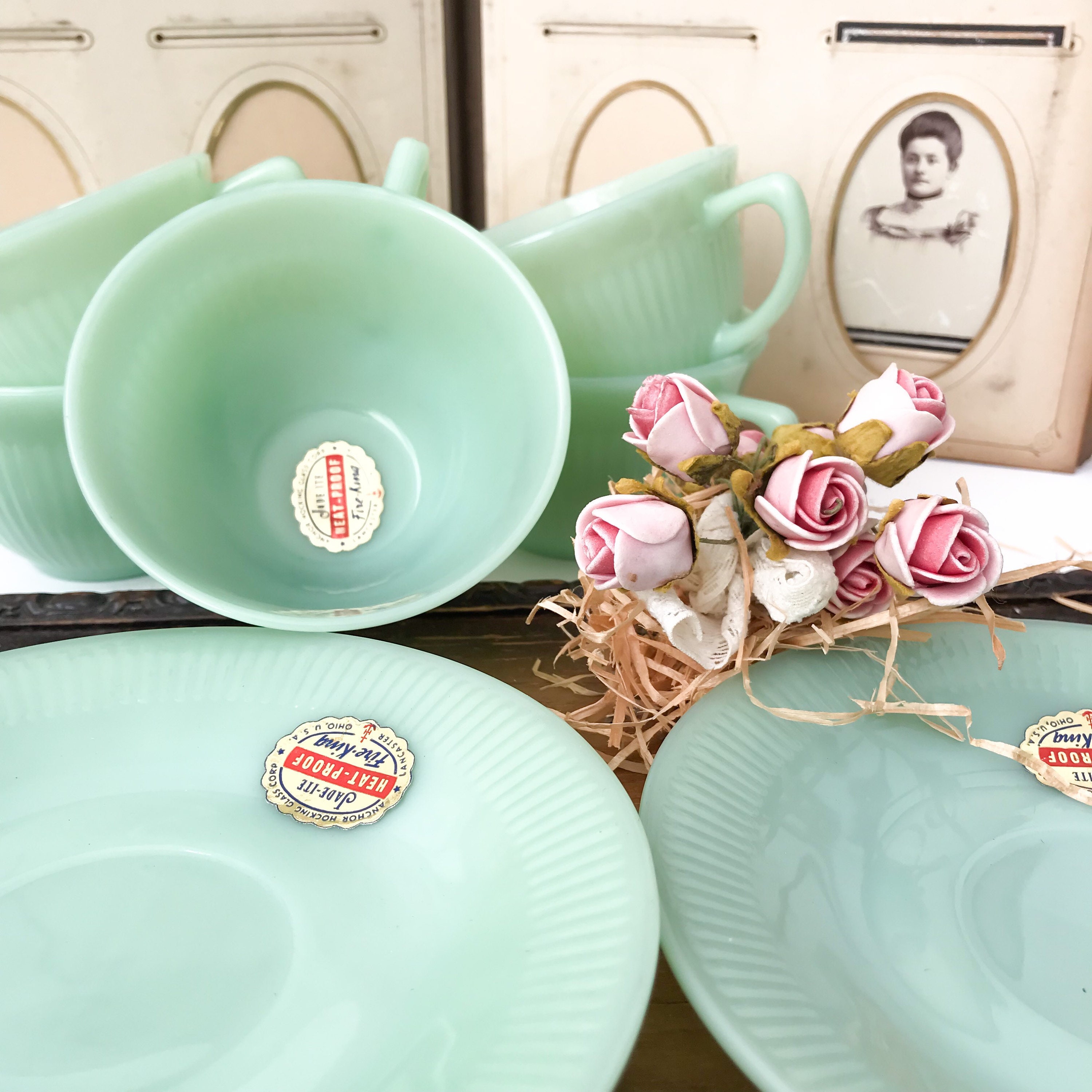 Rare Fire King Jadeite Soup Bowl, Jane Ray, Vintage Green Glass