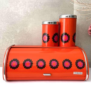 Vintage Brabantia Bread Box Set – 1970s Patrice Design Orange Retro Kitchen Canisters