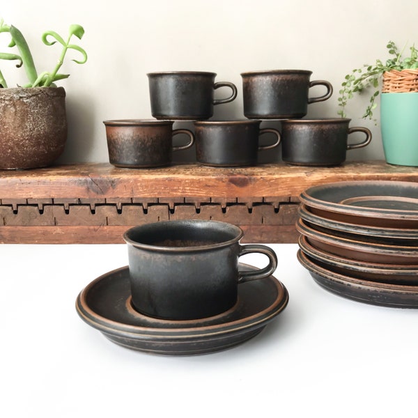 Arabia Ruska Espresso Mocha cups, 70's Mid Century Scandinavian Design , Vintage Arabia Finland Rustic Industrial Tableware