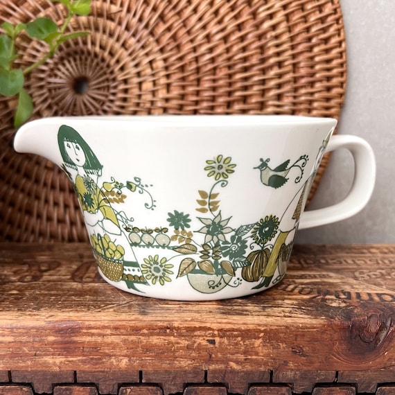 Figgjo Flint Markt Sauciere, Vintage skandinavisches Geschirr, grüne Soßen Schüssel, Mitte des Jahrhunderts modern