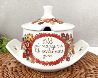 Figgjo-folklorekom, vintage Figgjo Flint Noorwegen-terrine, Turi Gramstad, Scandinavisch design uit het midden van de eeuw