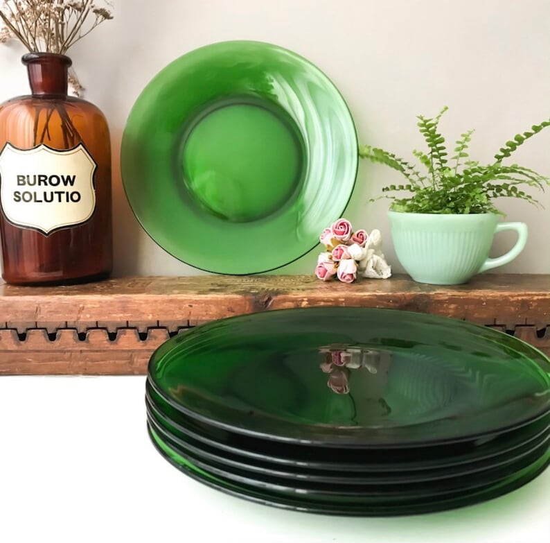 Ravier vintage en verre trempé vert