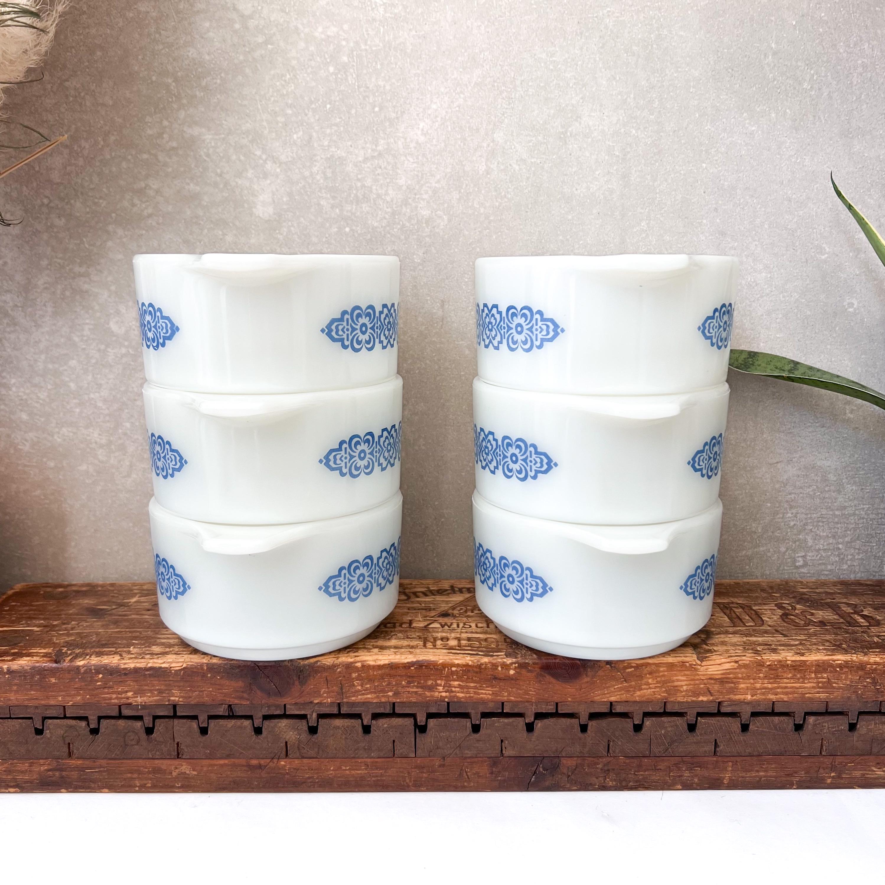Vintage Schott Mainz 6 Milk Glass Bowls, Blue Floral Soup Bowls, 70s ...