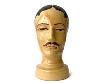 Rare West Germany Mannequin Head, Ceramic Head Man With Mustache, Vintage Headphones Display, Scheurich Ceramic, Art Deco Fashion