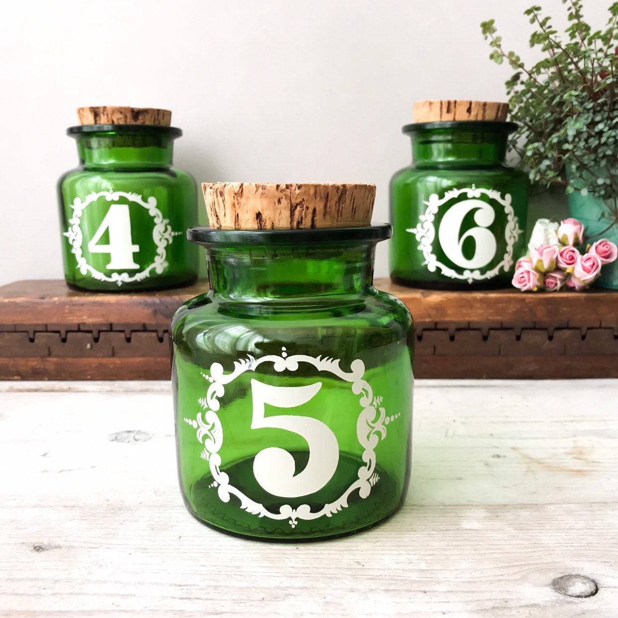 Vintage Emerald Green Jars Pharmacy Glass Jars Cork Stopper Etsy Ireland