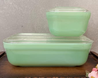 Vintage Fire King Jadeite Refrigerator Dish, Mid Century Collectible Kitchenware