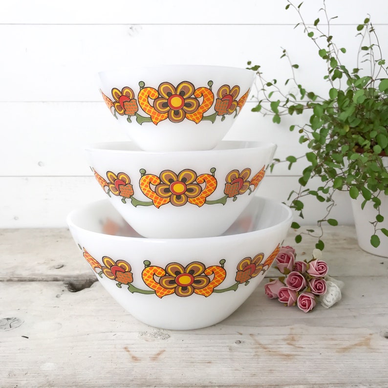 Floral Orange Retro Vintage Schott Mainz Casserole JENAer GLAS 70/'s Germam Pyrex Kitchenware
