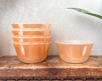 Vintage Fire King Peach Lustre Custard Cups, Mid Century Ramekins, Set of 6
