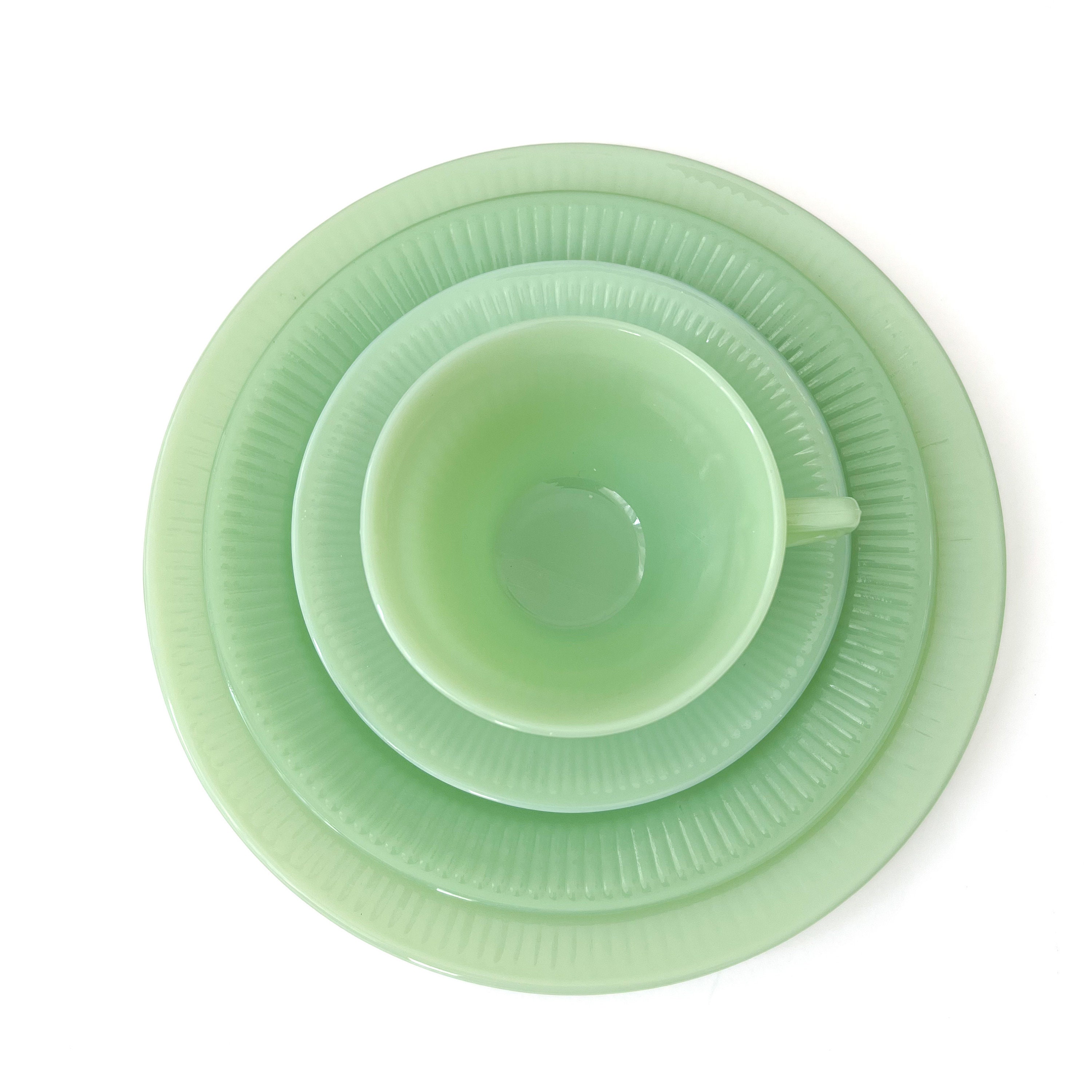 Vintage Fire King Jadeite Starter Set, Jane Ray Dinnerware, Dinner