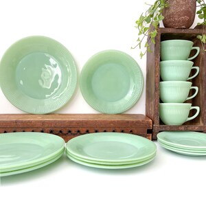 Fire King Jadeite Starter Set, Jane Ray Jadeite 12 or 16 Pieces Set ...