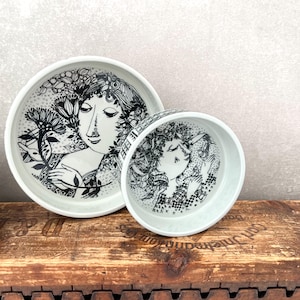 Vintage Bjorn Wiinblad Bowl Dish, Young Woman Face, Nymolle Denmark, Black White Ceramic, Decorative Dish , 1960s Danish Design.