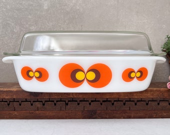 Vintage Schott Mainz Casserole, Carina Peacocks Eyes, Pop Art Ovenware, Space Age JENAer Glas, 70's German Pyrex Kitchenware