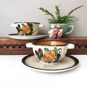 Boch Belgium in the Mood 3 Soup Cups Hand Painted Vintage
