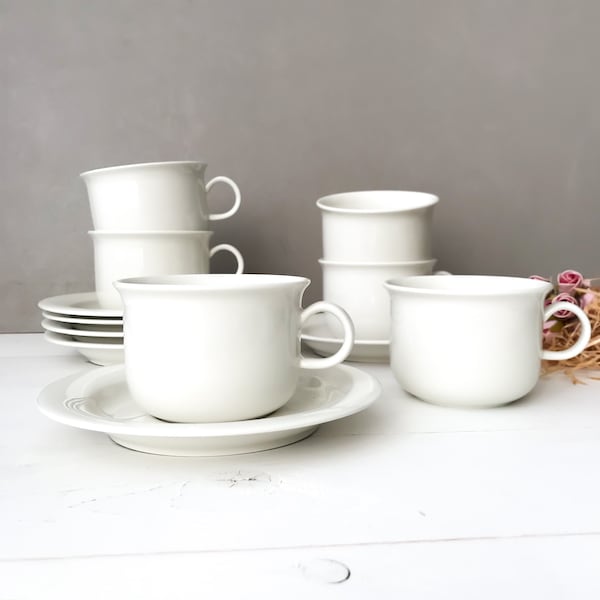 Arabia Arctica Tea cups, Scandinavian White Tableware, Inkeri Leivo Design for Arabia Finland, Vintage Latte Coffee Cup.