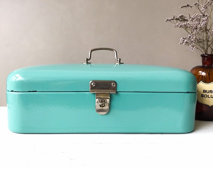 Vintage Turquoise Enamel Bread Box BK Dutch Bread Bin Etsy
