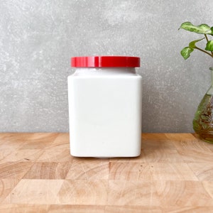 Arabia Finland White Lidded Jar, Square Ceramic Canister, Mid Century Scandinavian Design, Vintage Minimalist Kitchen decor