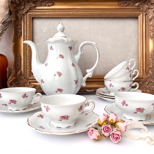 Vintage Bavarian Pink Roses Tea Set, Bavaria Germany, Romantic Cottage Chic Tea Set, Petite Rose, Mitterteich Bavaria