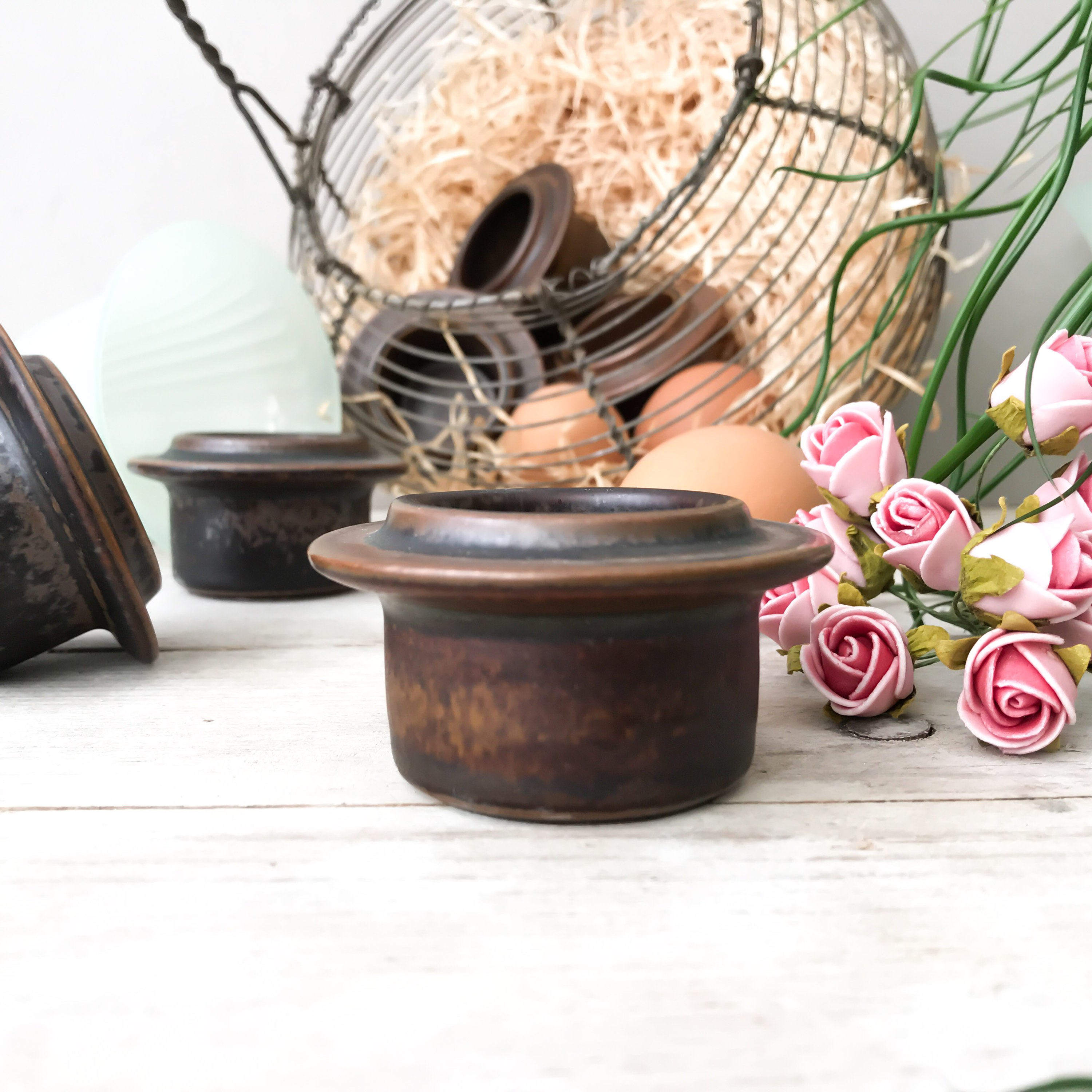 Arabia Ruska Egg Cups, Mid Century Finnish Kitchenware , Ulla