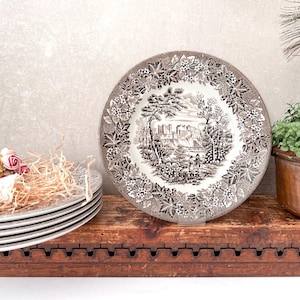 Vintage Castels Brown Ironstone 6 Salad Plates, English Brown Transferware,  Side Plates, 60&#39;s Farmhouse Tableware