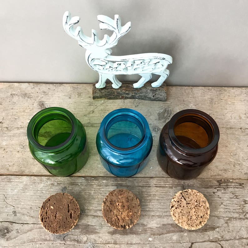 Vintage Glass Storage Jars Amber Brown Emerald Green Etsy