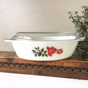 JAJ Pyrex June Rose, Oval Casserole, Oven Bowl, Red Roses, 60&#39;s Cottage Chic, England Kitchenware