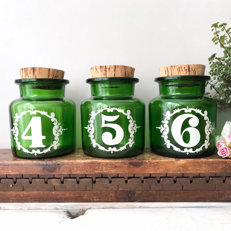 Vintage Emerald Green Jars Pharmacy Glass Jars Cork Stopper Etsy