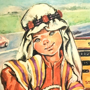 60&#39;s Big Eyes Boy Print On Board,  Idylle Falconi Arabian Dressed, Jolylle.F - Idylle.F, Vintage Boho Decor.