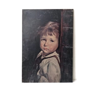 Retrato vintage de una niña llorando de Giovanni Bragolin, impresión kitsch de los años 70, Bruno Amadio