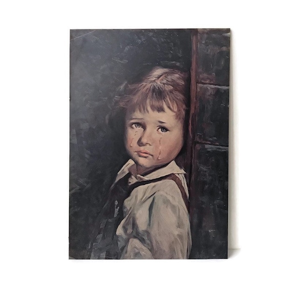 ヴィンテージのブラゴリンの泣いている少女の版画、70年代の ヴィンテージのブラゴリンの泣いている少女の版画、70年代の