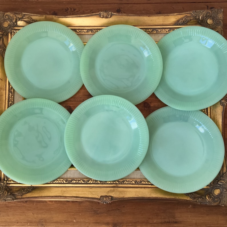 Vintage Fire King Jadeite Jane Ray Salad Plates x 6 Mint Etsy