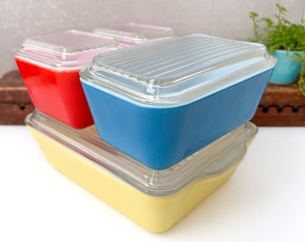 Pyrex Colors Refrigerator Box Set,  Pyrex 500, Vintage Pyrex Primary Ovenware.