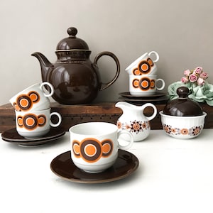Space Age Tea Coffee Set, Seltmann Weiden Dolly, Orange Brown 70s Design, Vintage Bavaria W.Germany