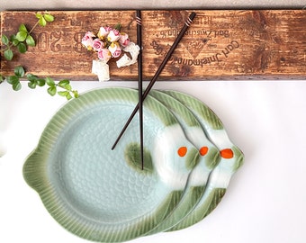 Sarreguemines France Fish Plate, Aqua Green Decorative Tableware, Mid Century French Ceramic Dinnerware
