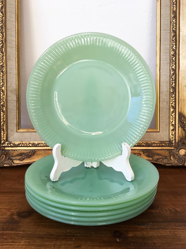 Vintage Fire King Jadeite Jane Ray Salad Plates x 6 Mint Etsy