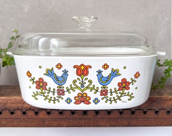 Pyrex Corning XL Country Festival Casseroles, Vintage Coring Ware Pyrex Ovenware, Acapulco