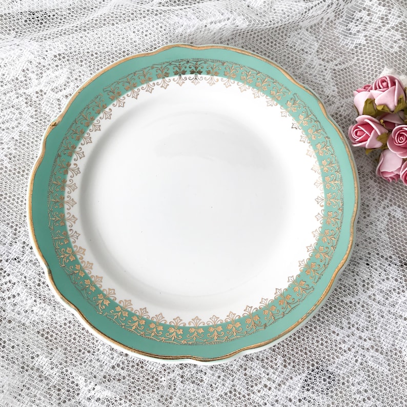 1920 French Country kitchenware Digoin /& Sarreguemines Turquoise Gold Trimmed plate set Vintage French Plate Set