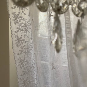 Sheer curtain panel, home decor, privacy curtain, Foliage pattern scalloped, ribbon top ties, net curtain panel, window curtain treatments, zdjęcie 8