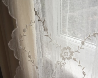 Sheer curtain, privacy curtain, voile curtain, net curtains, embroidered lace curtain panel, pink curtain, white and cream curtains