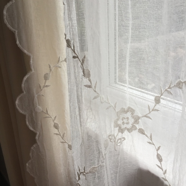 Sheer curtain, privacy curtain, voile curtain, net curtains, embroidered lace curtain panel, pink curtain, white and cream curtains