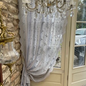 Maria - Scandinavian designed sheer curtain panel, door panel with beautiful embroidery, scalloped edges (voiles, nets) and ribbon tie tops.
