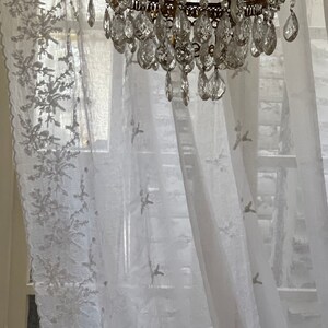 Sheer curtain panel, home decor, privacy curtain, Foliage pattern scalloped, ribbon top ties, net curtain panel, window curtain treatments, zdjęcie 5