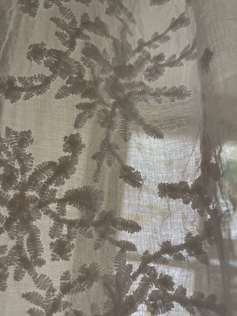 Sheer curtain panel, home decor, privacy curtain, Foliage pattern scalloped, ribbon top ties, net curtain panel, window curtain treatments, zdjęcie 6