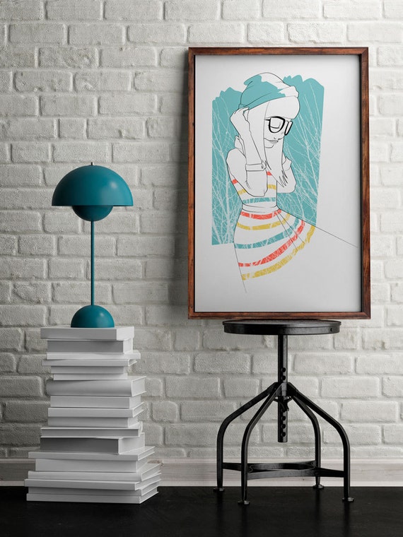 Dziewczyna Z Okularami Rysunek Fashion Girl Druku Na Wall Art Prezent Dla Niej