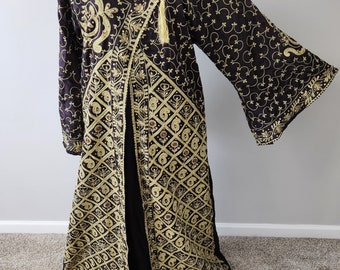 Fancy Beaded Black CAFTAN women dress gown ABAYA jalabiah Maxi Thobe Indian Arabic embroidered bell sleeves