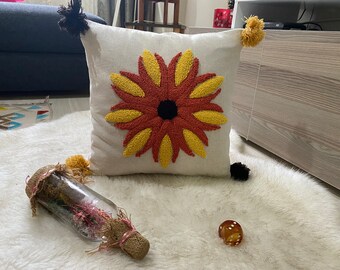 Needle Punch  embroidered cushion cover Flowers