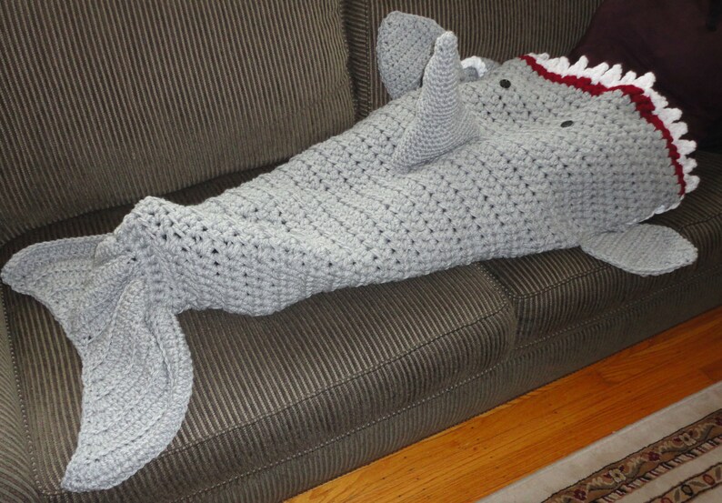 Crochet Shark Blanket Cocoon Leg Adult Size Etsy