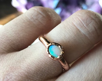 Electroformed Coober Pedy Opal Ring- SZ 5-5.25, Shiny Copper Opal Ring, October Birthstone, Natural Australian Opal