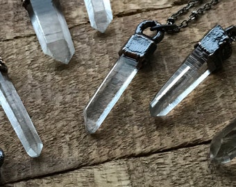 Electroformed Raw Quartz Crystal Layering Necklace, in Gunmetal- Ready To Ship