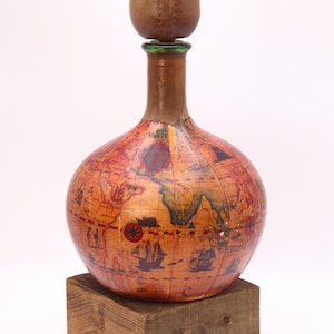 Carafe à vin en cuir Fausto Corduri vintage, carte du vieux monde, Florence Italie